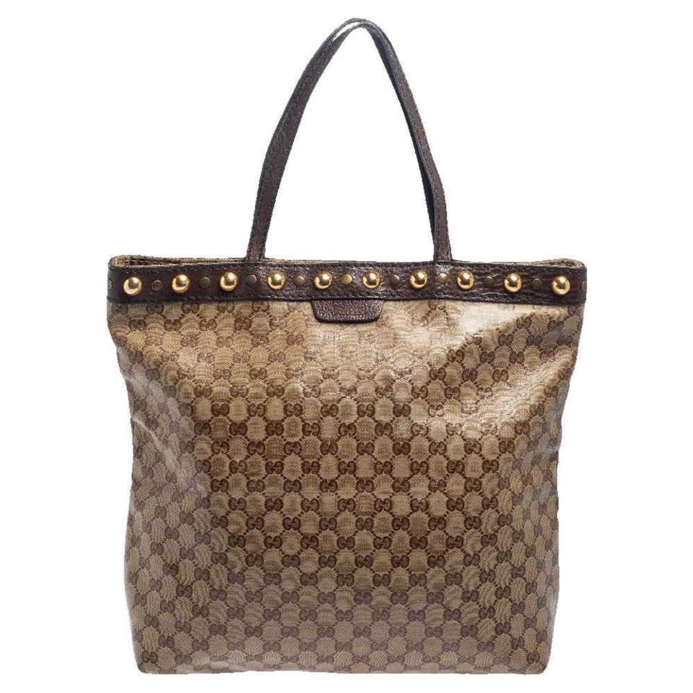 Gucci Beige/Ebony GG Crystal and Leather Large Babouska Vertical Shopping Tote